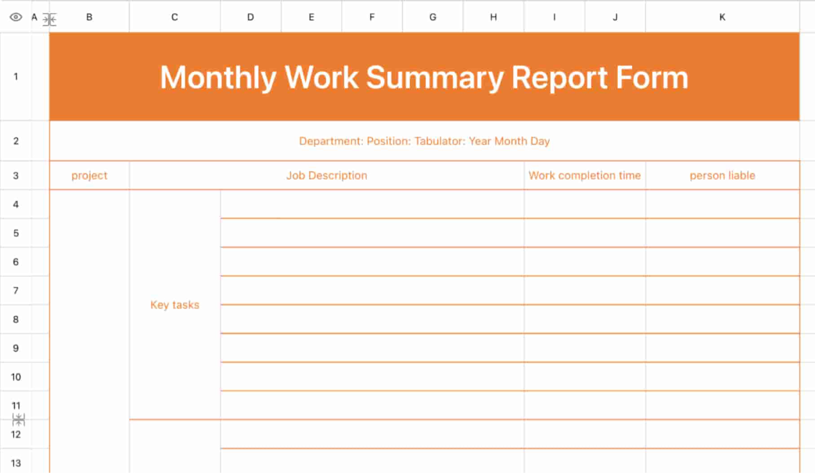Monthly work summary table